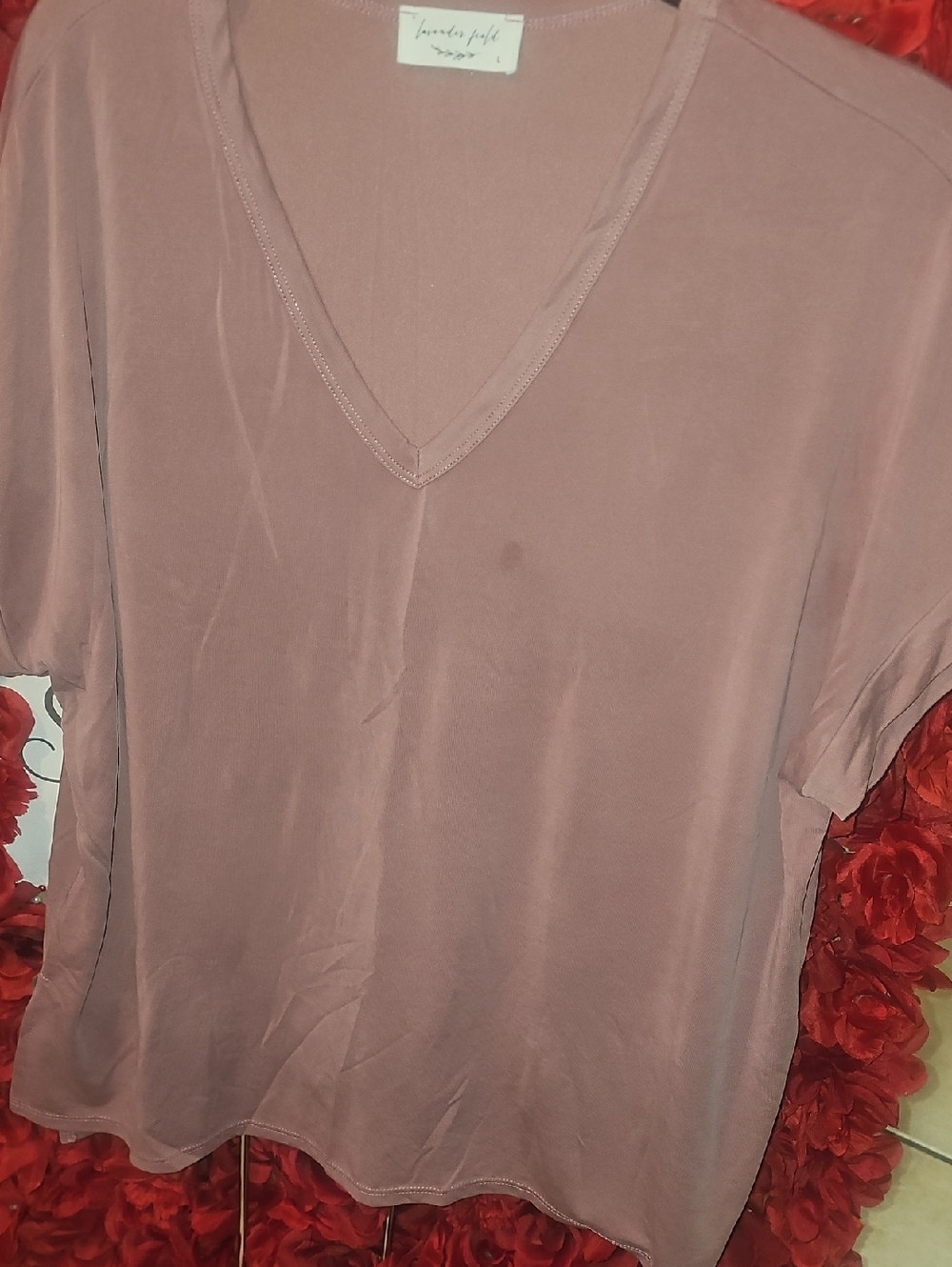 lavender field Women's Dusty Rose Tshirt Top Size Large(spot On Front)
